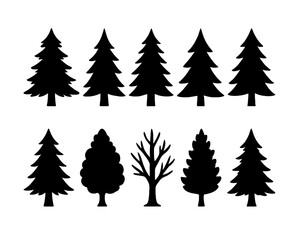 Obraz premium Collection of black silhouette trees and one bare tree
