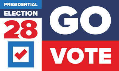 Vote 2028. Presidential Election 2028 in United States. Vote day, November 7. US Election. Patriotic american element. Poster, card, banner and background. Vector illustration