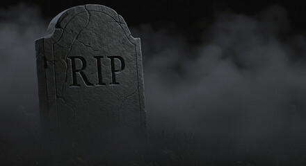 Rest in peace gravestone memorial with fog spooky halloween graveyard tombstone rip design element image