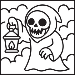 Fantasy Cozy Retreat – Bold Line Art Coloring Page with Magical Elements