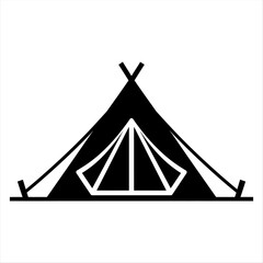 Vector illustration of a simple tent icon representing camping, adventure, and outdoor activities while traveling
