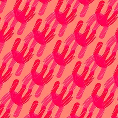 Abstract pattern of pink cactus shapes on coral background  