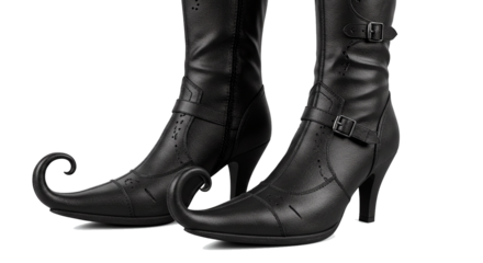 Stylish witch costume footwear ladies pointed toe ankle boots with buckle halloween party outfit accessory on transparent background