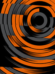 Dynamic Orange and Gray Circular Brushstrokes on Black Background, Abstract Design