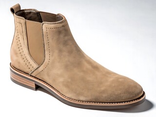 A stylish tan suede chelsea boot is displayed in a studio setting, showcasing its elegant design and classic appeal for mens fashion
