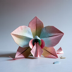 Origami Orchid Blossom A Delicate Symphony of Pastel Hues and Intricate Folds on a Light Background Captivating Beauty