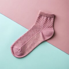 A single pink patterned ankle sock is showcased against a split pastel background, emphasizing its trendy design and soft texture
