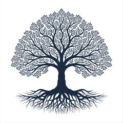 Vector illustration of a majestic tree with intricate branches and roots, symbolizing growth, life, and interconnectedness
