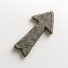 Gray Clay Arrow Pointing Upward on White Surface Background