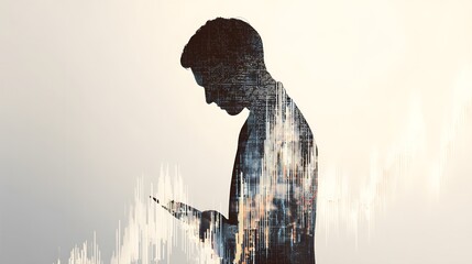 Silhouette of a businessman in a double exposure with an urban cityscape. A creative concept for global business and technology.