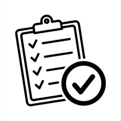 Vector illustration of a clipboard with checklist and check mark, representing task completion and approval