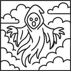 Fantasy Cozy Retreat – Bold Line Art Coloring Page with Magical Elements