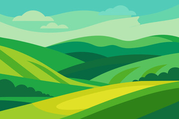 Obraz premium Vibrant Expansive Sunny Countryside Illustration Vector Art Landscape Design