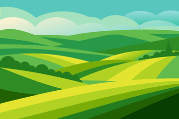 Expansive Illustration of a Sunny Countryside Digital Art Landscape