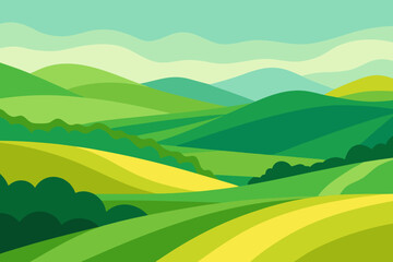 Expansive Illustration of a Sunny Countryside Digital Art Landscape