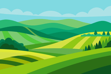 Obraz premium Expansive Illustration of a Sunny Countryside Digital Art Landscape