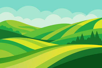 Obraz premium Expansive Illustration of a Sunny Countryside Digital Art Landscape