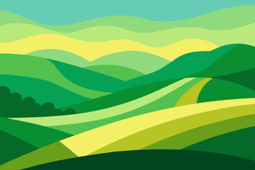 Expansive Illustration of a Sunny Countryside Digital Art Landscape