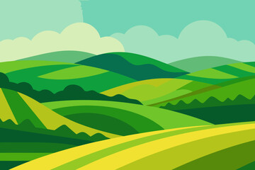 Expansive Illustration of a Sunny Countryside Digital Art Landscape