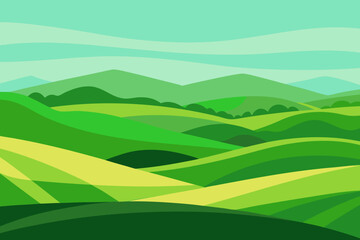 Obraz premium Expansive Illustration of a Sunny Countryside Digital Art Landscape