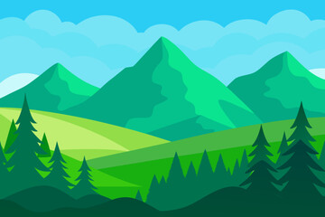 Vibrant and Serene Mountain Landscape Rendered Digital Art Illustration