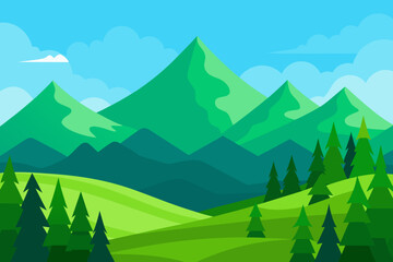 Vibrant and Serene Mountain Landscape Rendered Digital Art Illustration