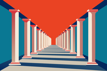 Long Modern Arcade or Colonnade Creating Depth and Perspective Design