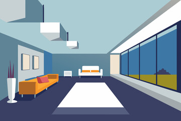 Modern Open Plan Living Area with Polished Concrete Floor Design