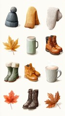 Warm accessories and autumn leaves create a cozy atmosphere for fall activities