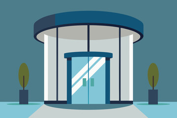 Entrance to a Modern Office Building with a Revolving Door Design