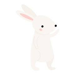 Kawaii rabbit, bunny, hare walking isolated on transparent. Flat vector illustration. Cute cartoon character. Mid Autumn Festival, Tsukimi, Chuseok, Easter festive design element, holiday clip art