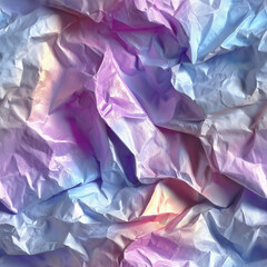 Seamless Holographic crumpled foil texture | Iridescent pastel surface with pink and blue reflections | Abstract wrinkled metallic paper for creative design or digital art