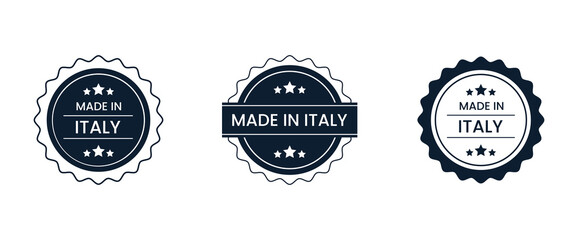 Trio of "Made in Italy" Seals: Elegant Navy Blue Design on White Background