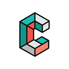 Obraz premium Isometric 3D Letter C Logo Icon.