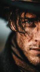 Closeup portrait of a handsome cowboy.