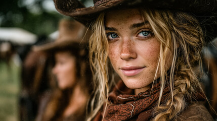 Portrait of a young blonde cowgirl. 