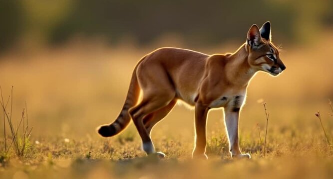 Majestic 4K Ultra HD wildlife video of caracal walking calmly through natural habitat with cinematic professional high-definition clarity and stunning visuals.

