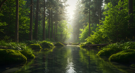 Obraz premium Mindblowing River Flowing Through Lush Jungle – Stunning Tropical Nature Landscape