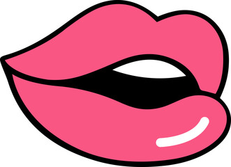 Obraz premium Pink lips isolated on white. Bright cartoon pop trendy art. Vector cartoon hand drawn simple flat sticker, icon or retro symbol of 80s 90s. Hand drawn bright old funky style