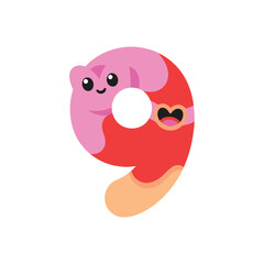 Cute Number Nine Cartoon Character.