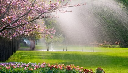 a blossoming scene depicting april showers ushering in may s floral beauty