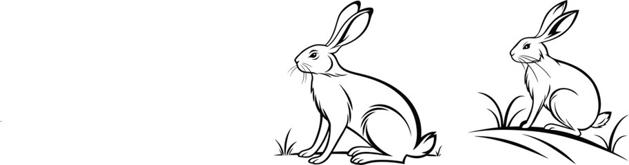 Black and white nature art featuring a tree silhouette and a cute, fun, happy, spring, black silhouette of a white horse with a bunny