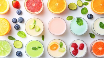 Colorful Assortment of Refreshing Fruit Flavored Desserts in Bowls