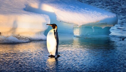 Obraz premium emperor penguin beside an iceberg on the sea ice