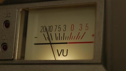 VU meter, symbol of music production, recording studio and live show broadcasting. A pro equipment video loop, with natural colors. Ideal also for intros or logos