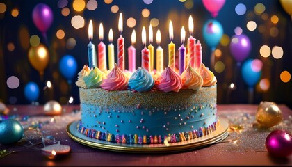 celebrate a special birthday with a beautifully decorated cake adorned with candles and festive colors