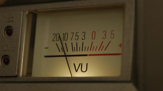 VU meter, symbol of music production, recording studio and live show broadcasting. A pro equipment video loop, with natural colors. Ideal also for intros or logos