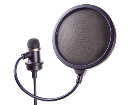 A small microphone with a pop filter, isolated on transparent background