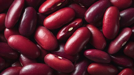Red kidney beans are displayed closely together, highlighting their vibrant colors and smooth textures
