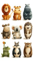 Colorful cartoon animals gathered together showcasing diverse species and personalities in a whimsical illustration
